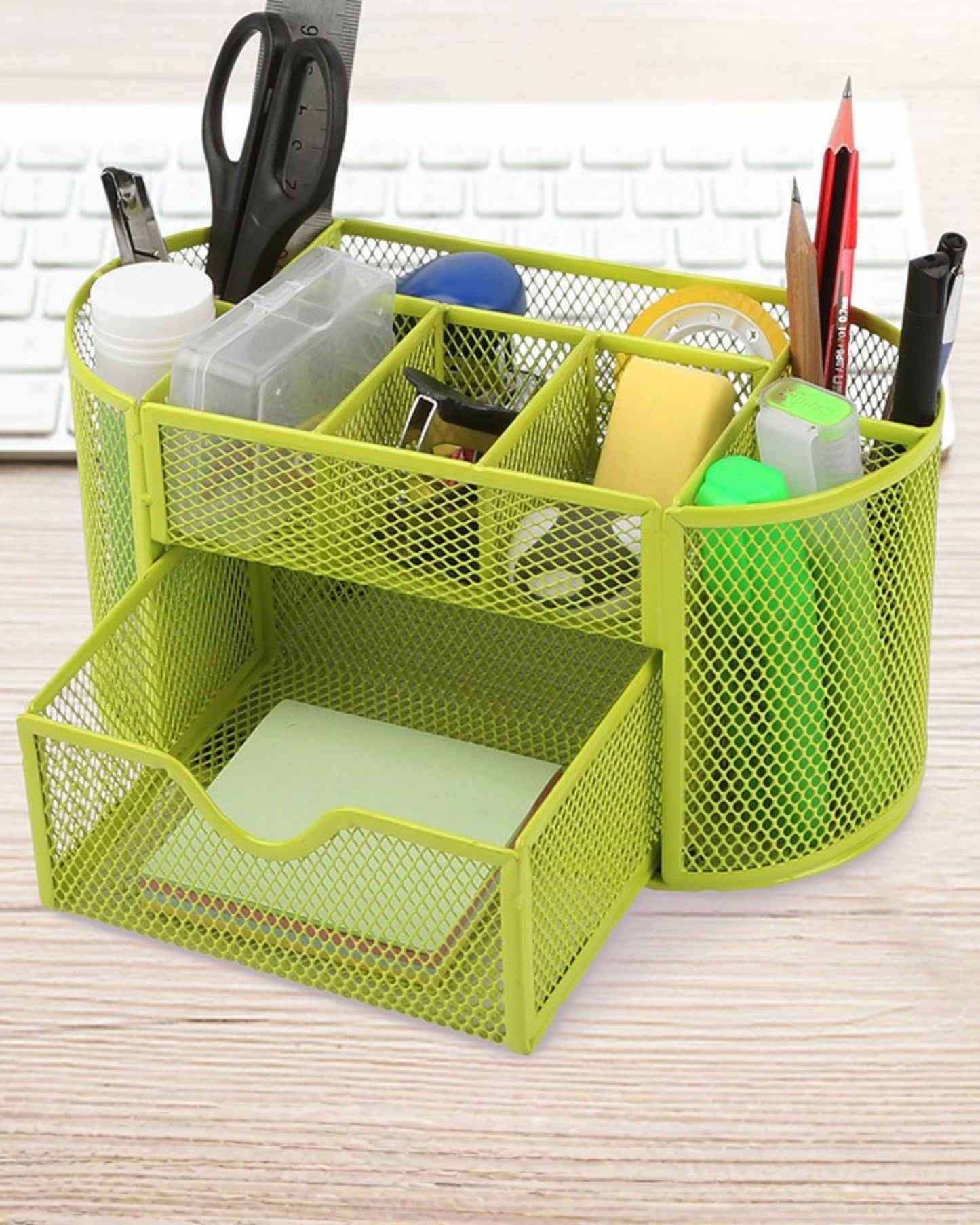 منظم مكتب معدني شبكي بدرج - أخضر