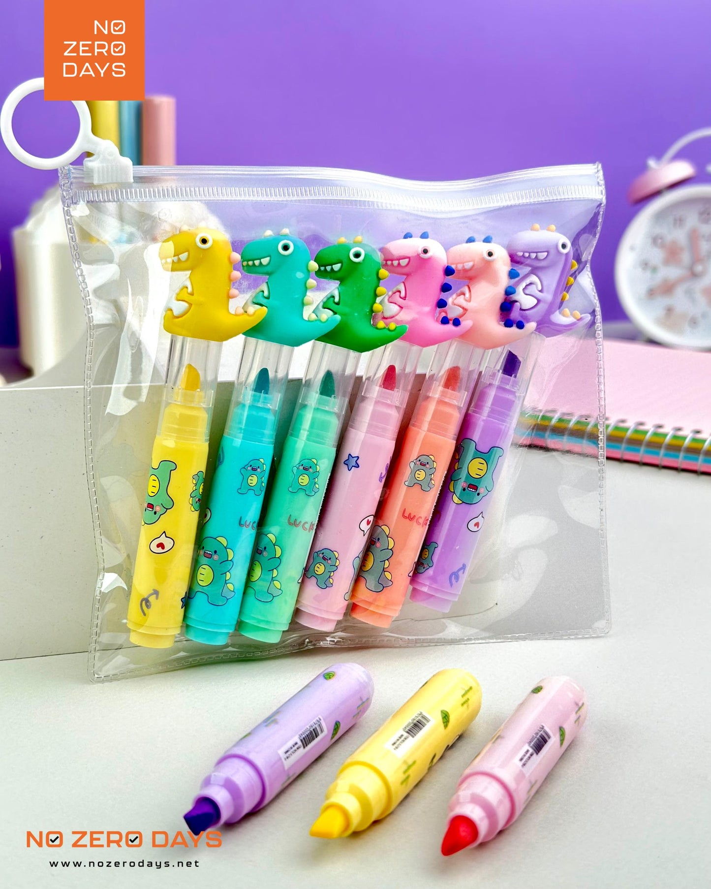 مقلمة أقلام هايلايتر 6 ألوان - ديناصور