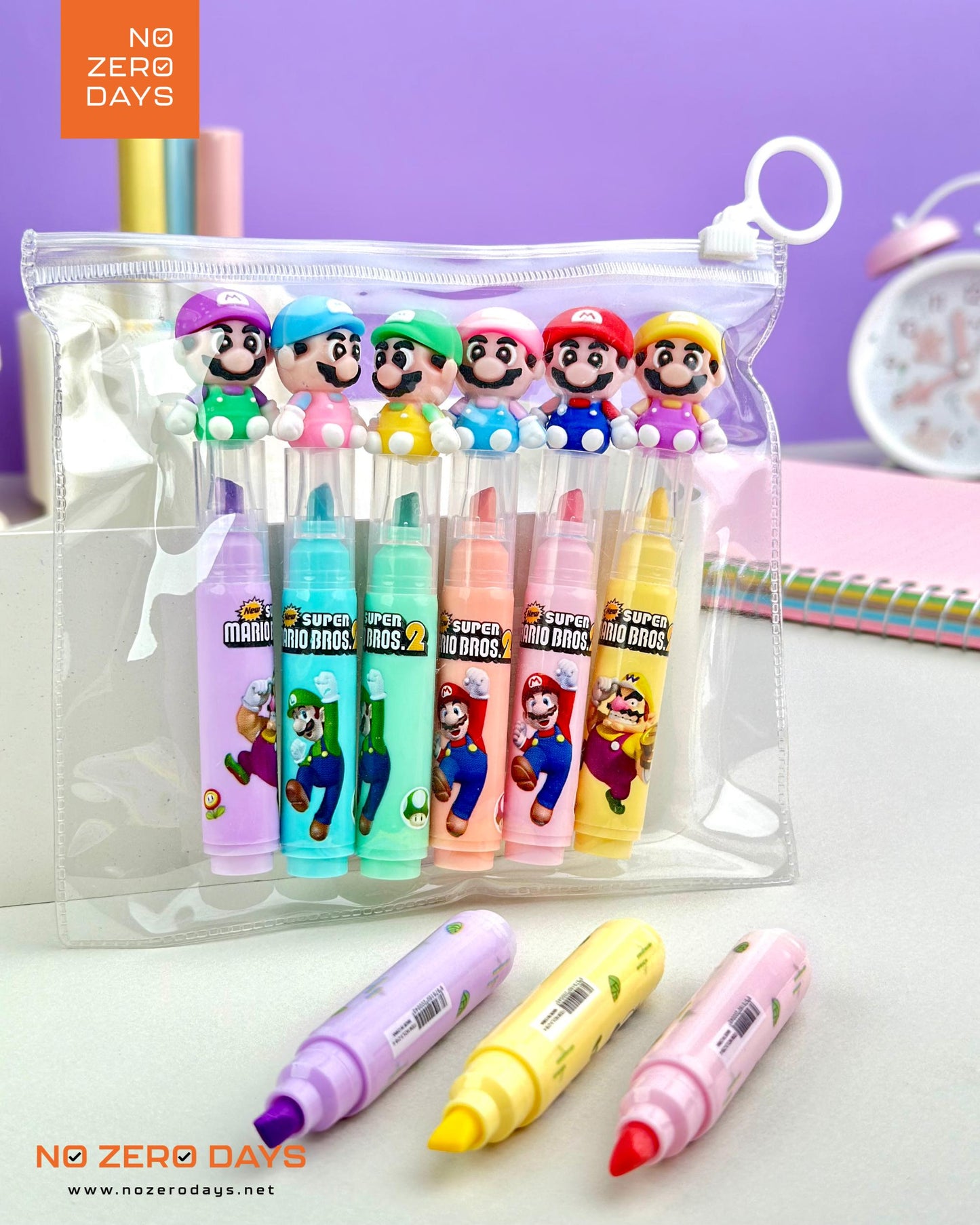 مقلمة أقلام هايلايتر 6 ألوان - سوبر ماريو