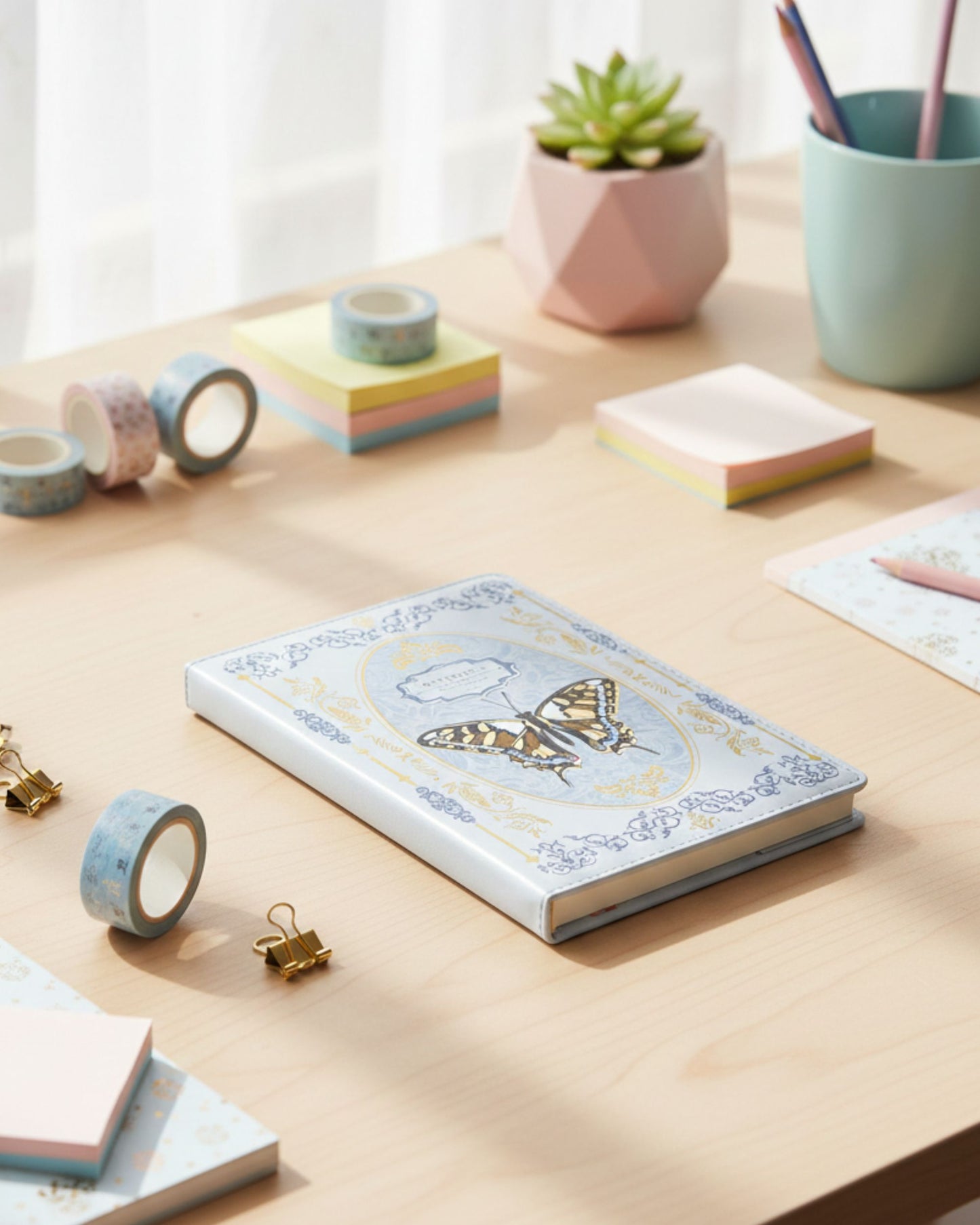 نوت بوك فراشات مبطن A5 - أزرق