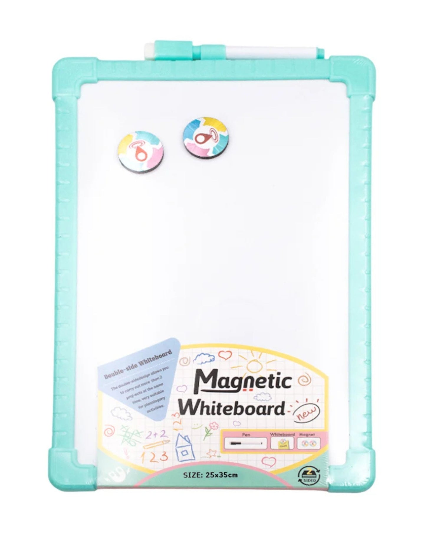 سبورة بيضاء وجهين 25x35 مع قلم ومغناطيس - أخضر