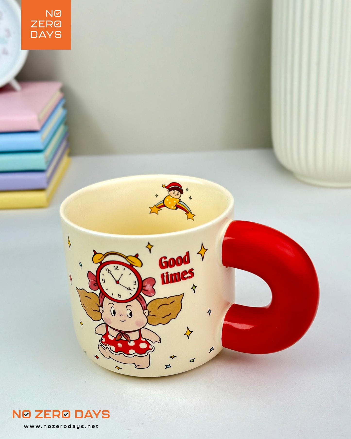 مج سيراميك Good times بغطاء ومعلقة - أحمر