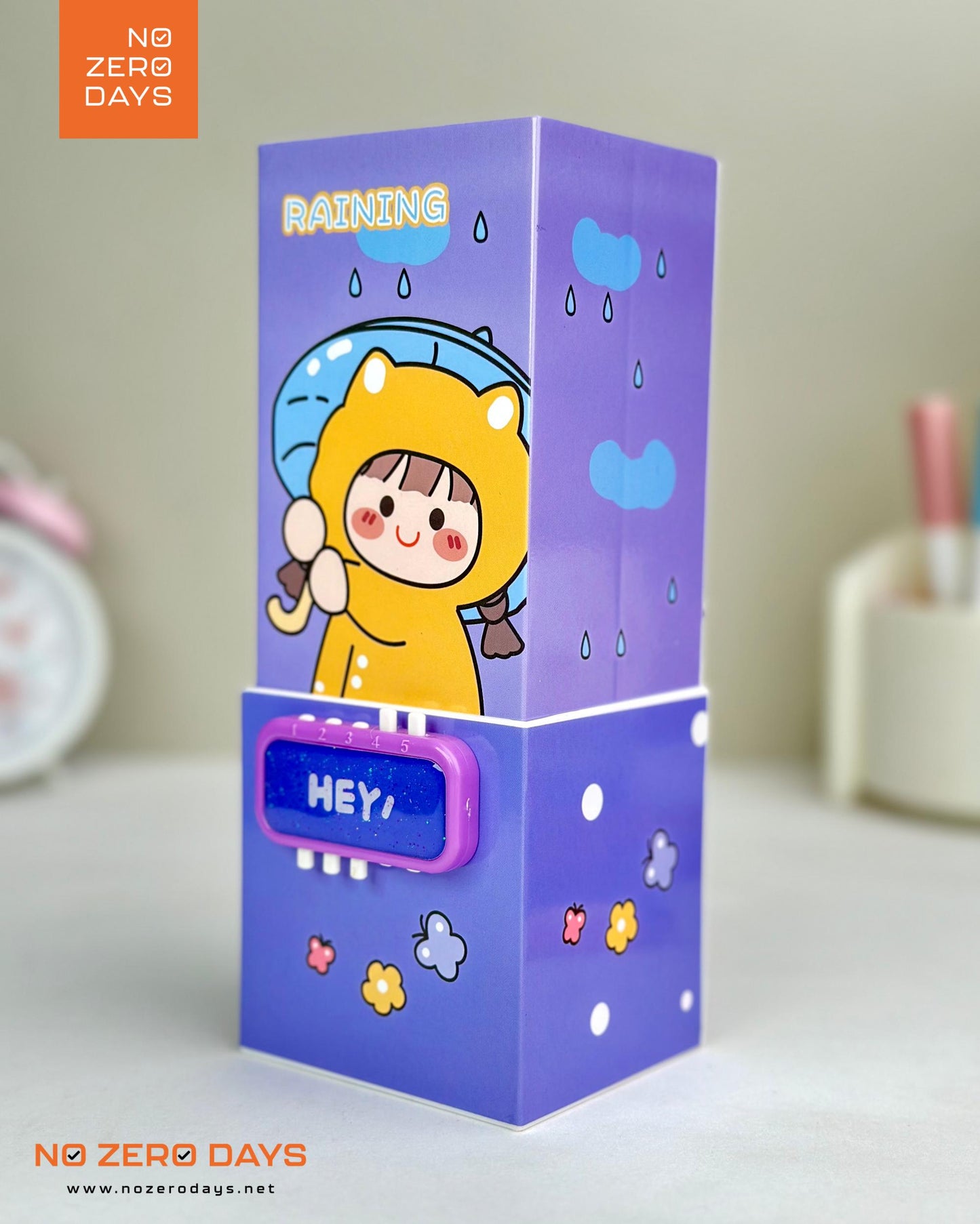 منظم مكتب بلاستيك بمراية وقفل - بنفسجي