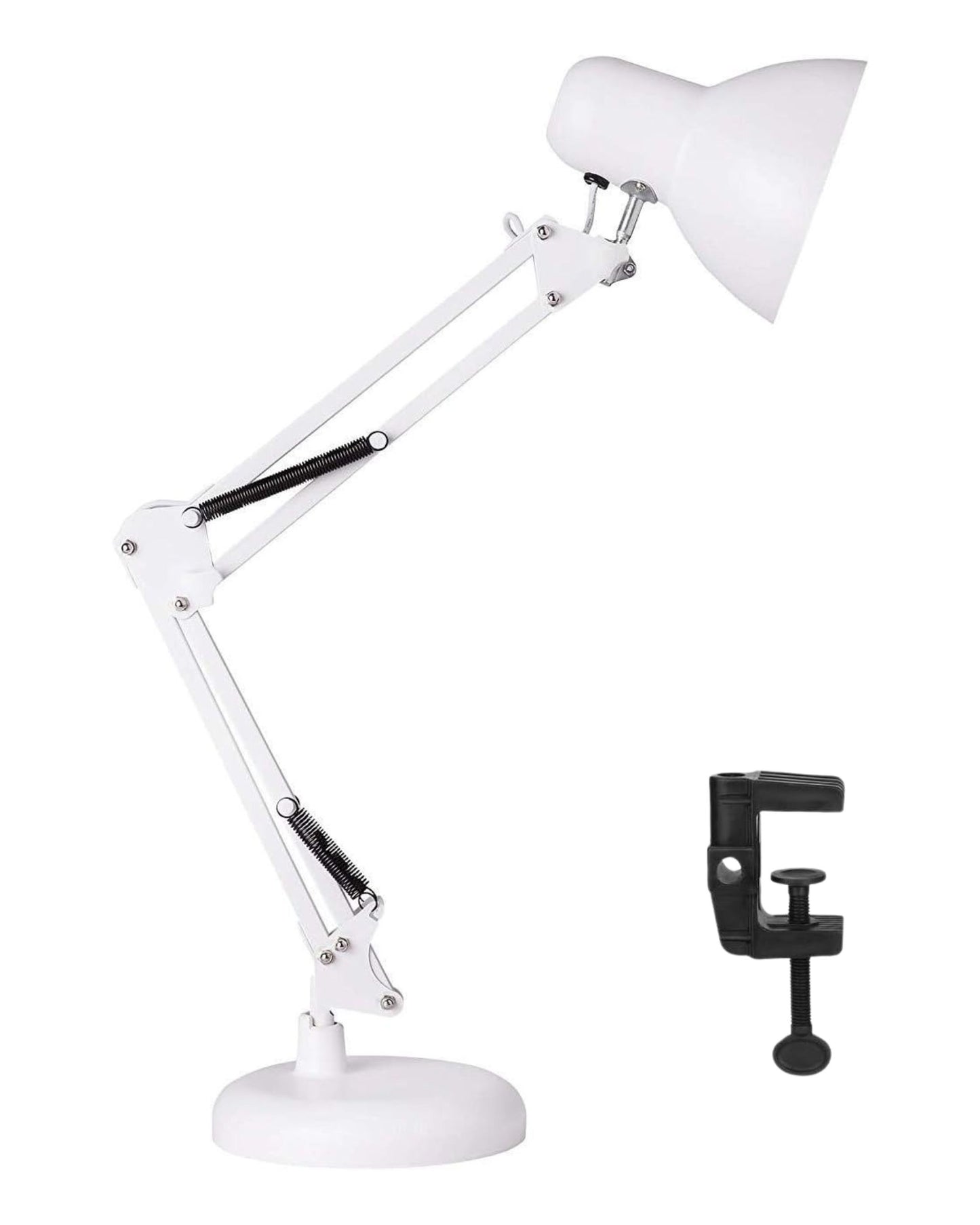 أباجورة مكتب هندسية بقاعدة ومشبك - أبيض