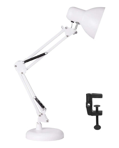 أباجورة مكتب هندسية بقاعدة ومشبك - أبيض