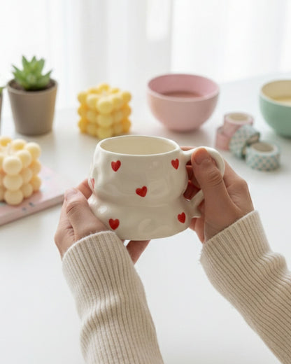 مج سيراميك قلوب حمراء