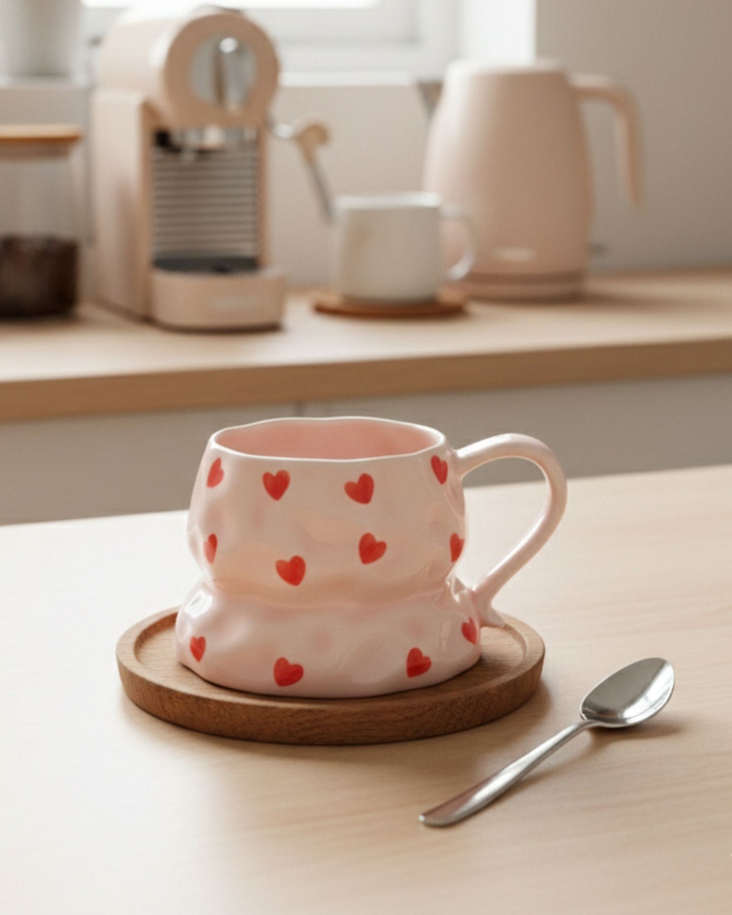 مج سيراميك قلوب - بينك