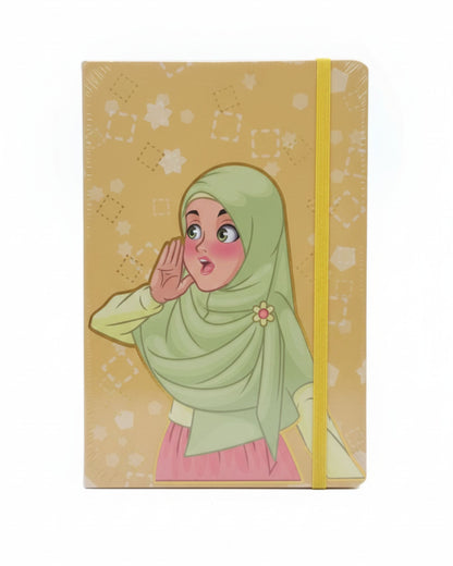 نوت بوك بنت محجبة بأستيك A5 - أصفر