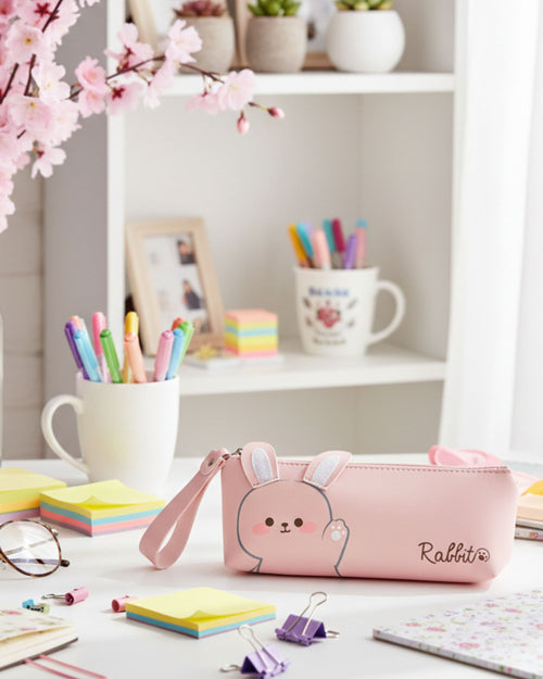 مقلمة جلد شكل أرنب - بينك