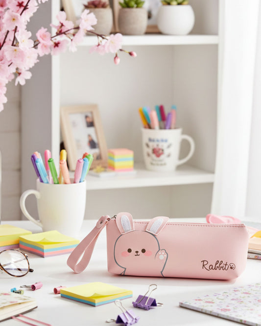 مقلمة جلد شكل أرنب - بينك