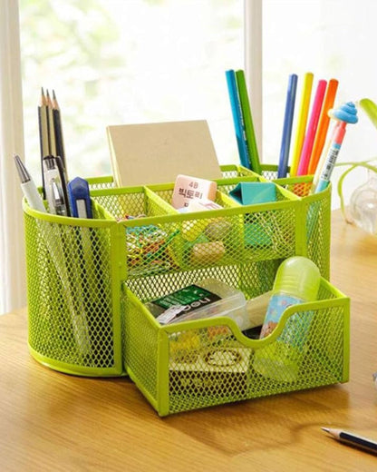 منظم مكتب معدني شبكي بدرج - أخضر