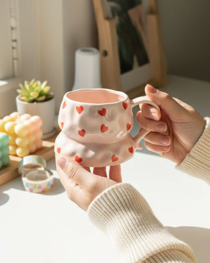 مج سيراميك قلوب - بينك