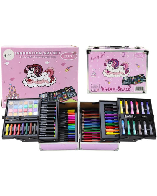 شنطة ألوان معدن جامبو 3 دور 133 قطعة - يونيكورن