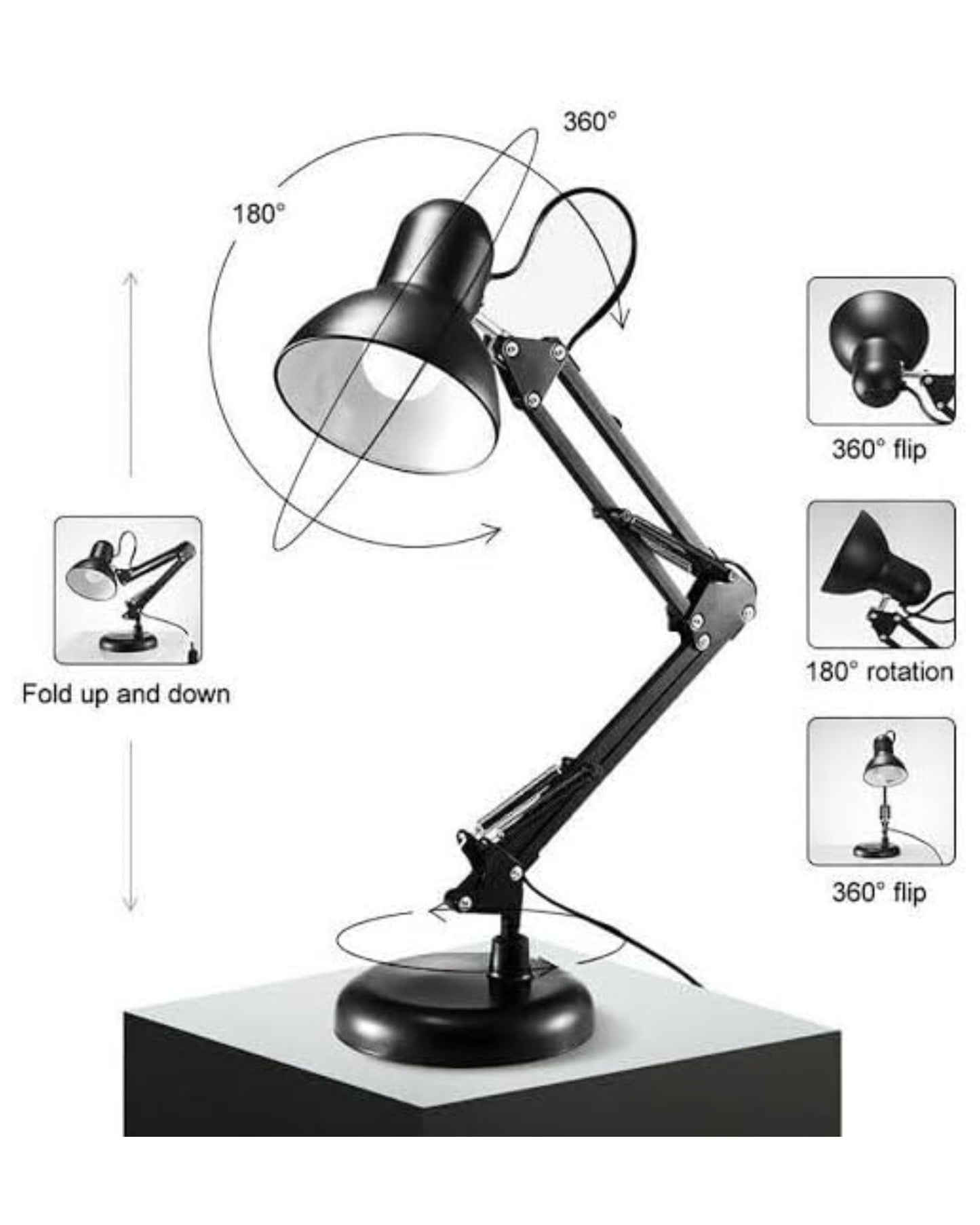 أباجورة مكتب هندسية بقاعدة ومشبك - أسود