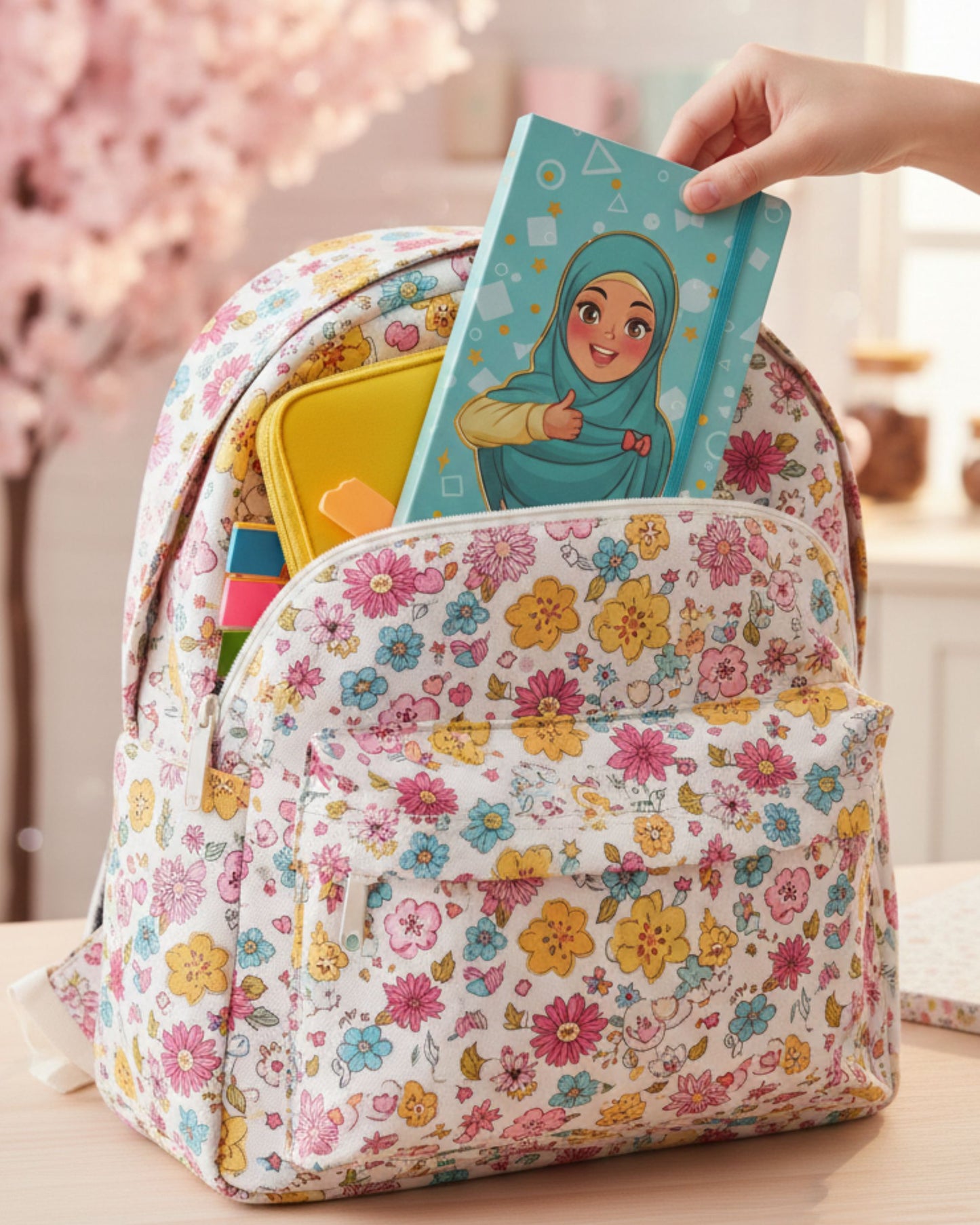 نوت بوك بنت محجبة بأستيك A5 - أخضر