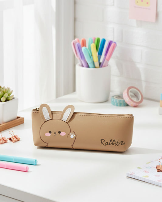 مقلمة جلد شكل أرنب - بني