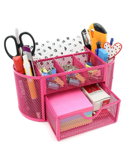 منظم مكتب معدني شبكي بدرج - بينك