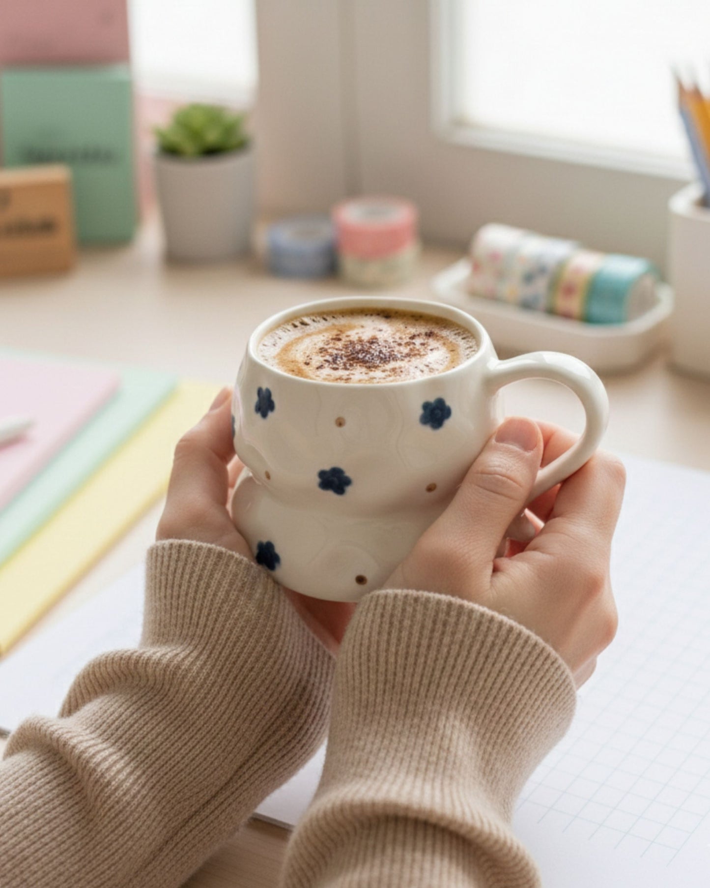 مج سيراميك ورد كحلي