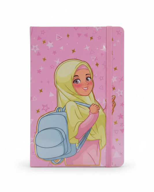 نوت بوك بنت محجبة بأستيك A5 - بينك