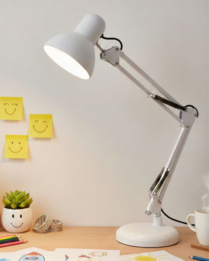 أباجورة مكتب هندسية بقاعدة ومشبك - أبيض