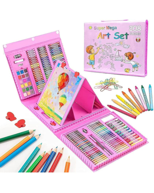 شنطة أدوات رسم وتلوين 208 قطعة - بينك