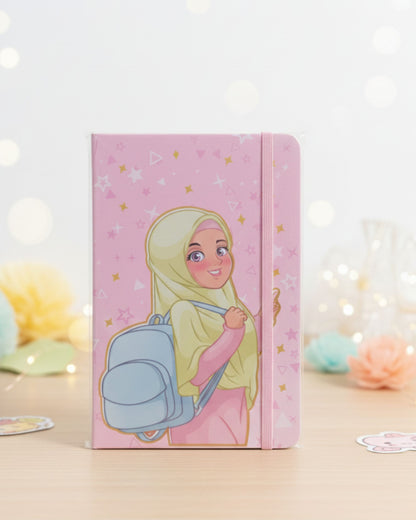 نوت بوك بنت محجبة بأستيك A5 - بينك