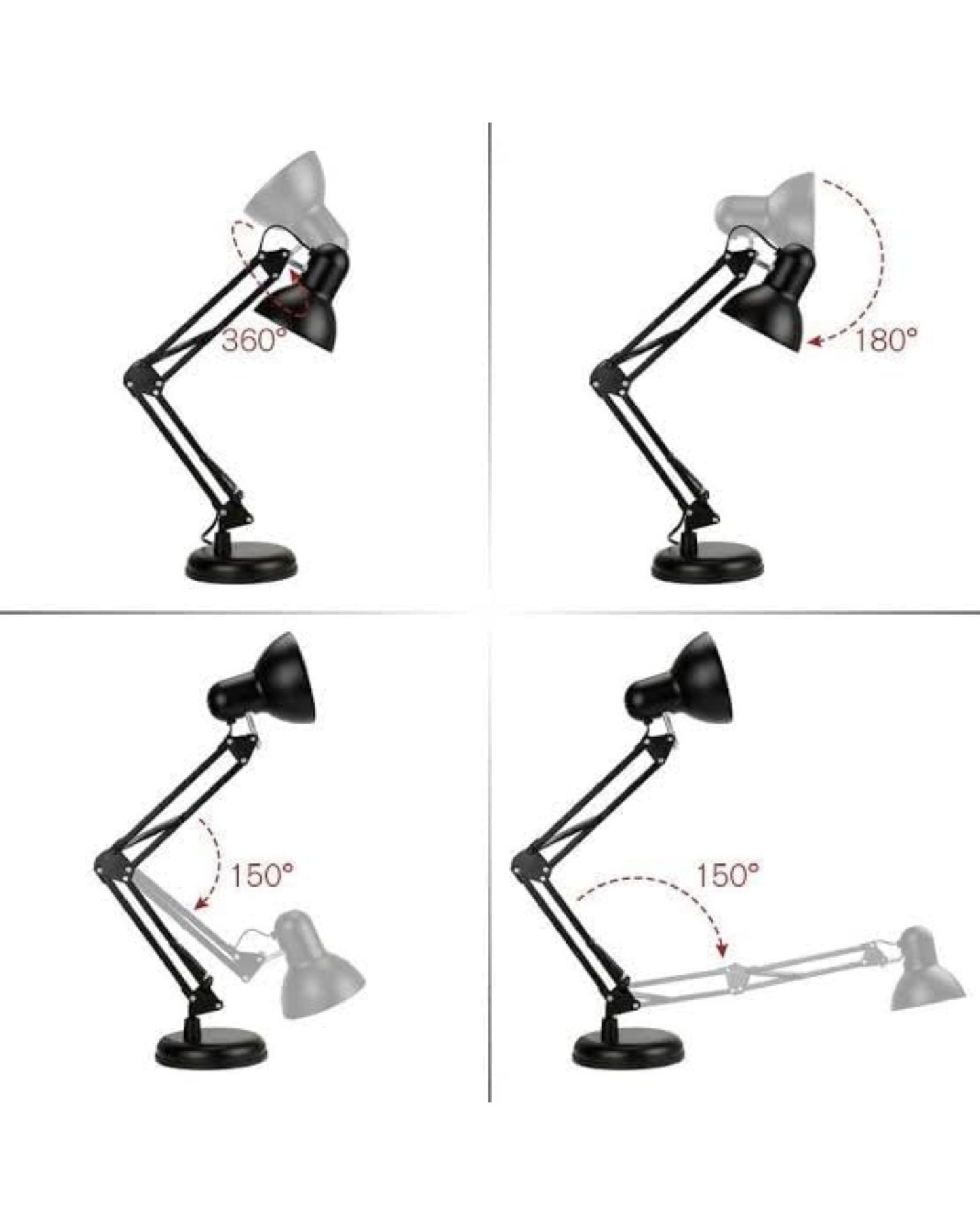 أباجورة مكتب هندسية بقاعدة ومشبك - أسود