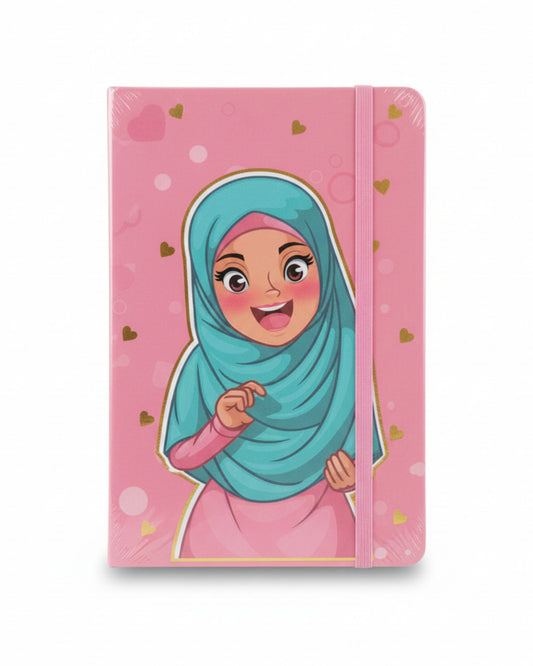 نوت بوك بنت محجبة بأستيك A5 - بينك