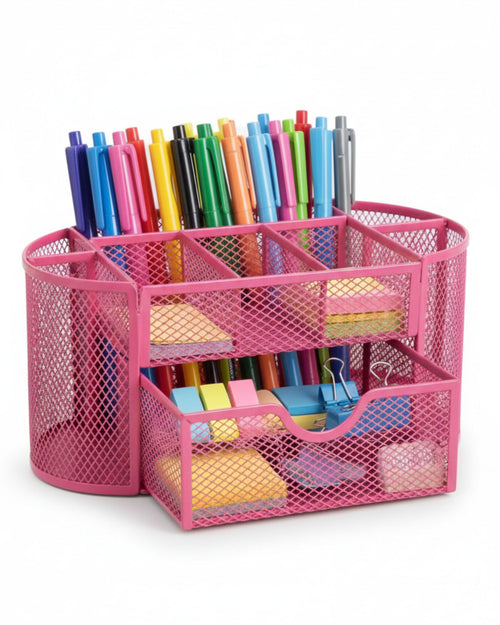 منظم مكتب معدني شبكي بدرج - بينك