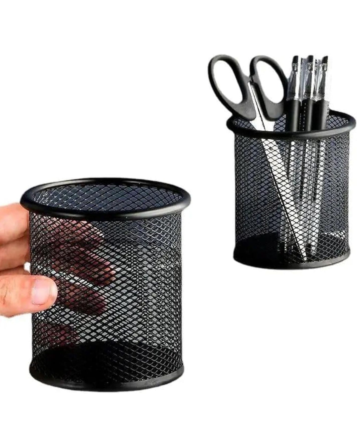 كوب أقلام معدن شبك دائري - أسود