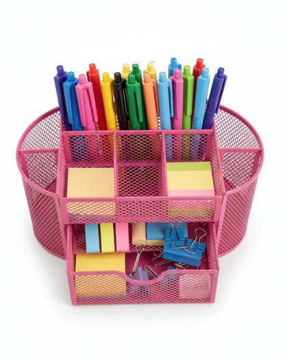 منظم مكتب معدني شبكي بدرج - بينك