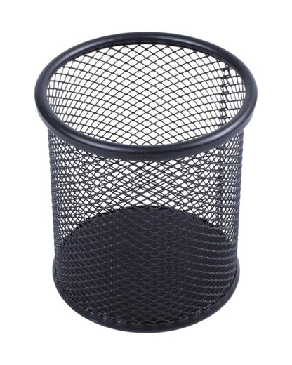 كوب أقلام معدن شبك دائري - أسود