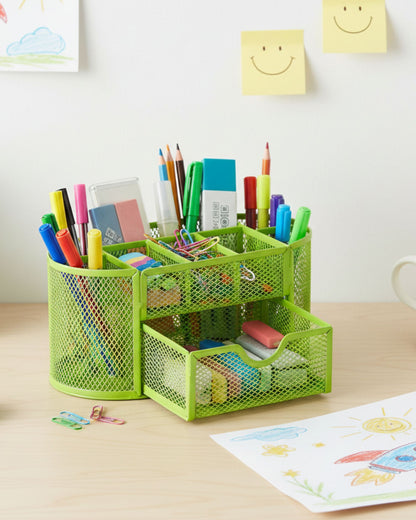 منظم مكتب معدني شبكي بدرج - أخضر