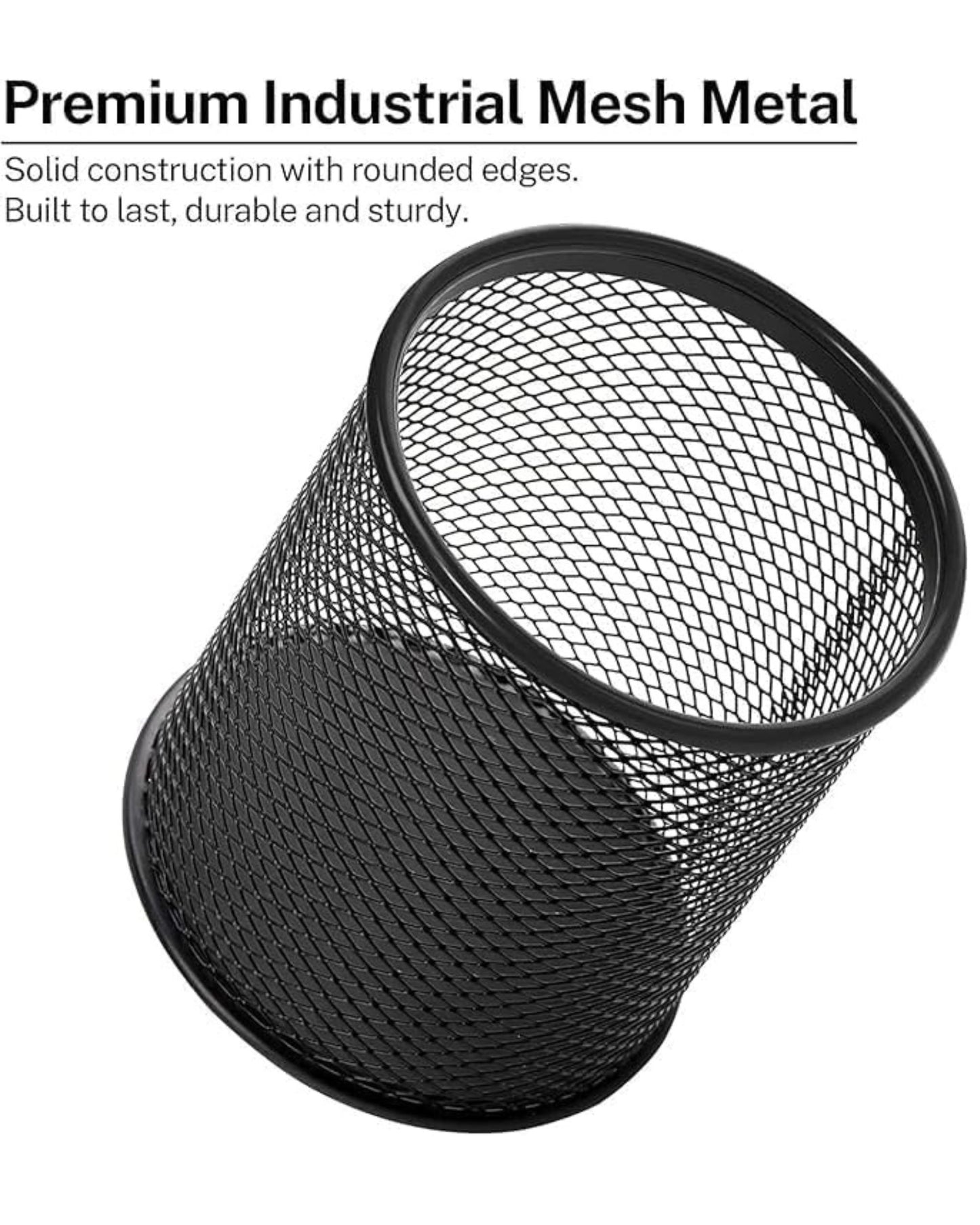 كوب أقلام معدن شبك دائري - أسود