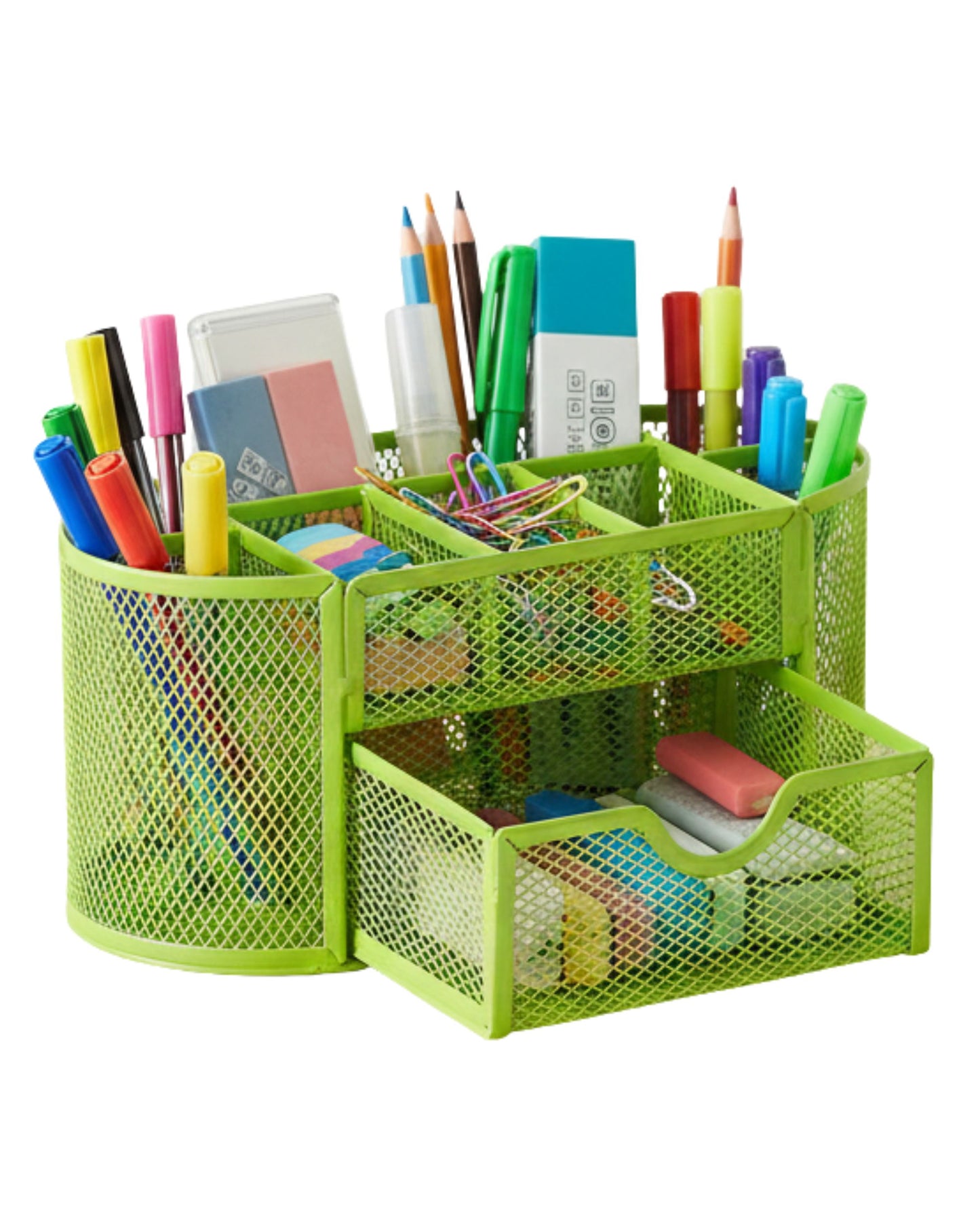 منظم مكتب معدني شبكي بدرج - أخضر