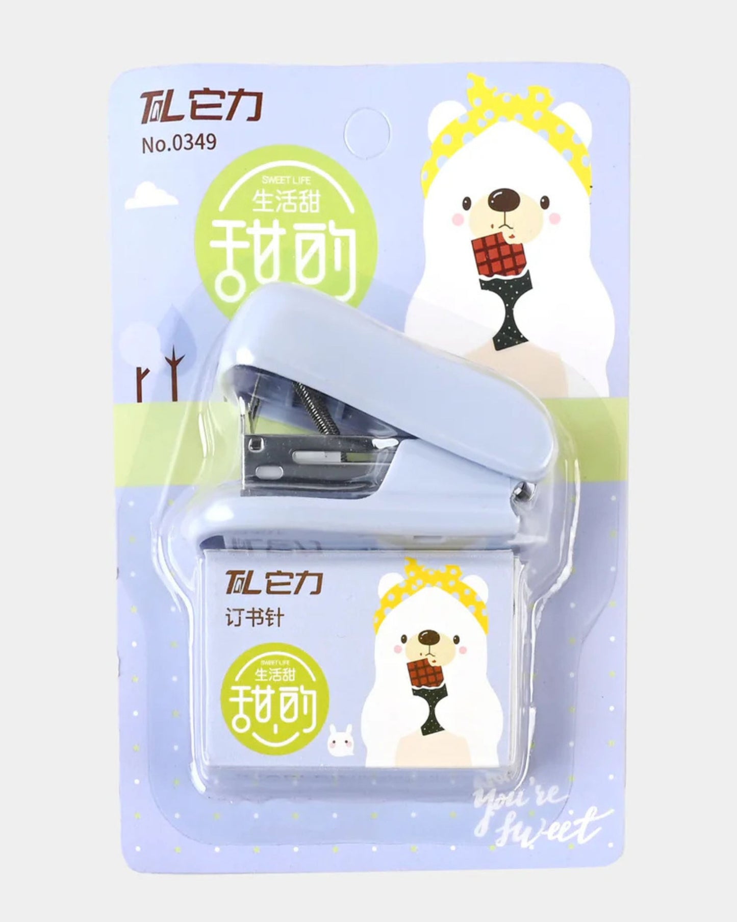 دباسة صغيرة ألوان مع علبة دبابيس - بنفسجي