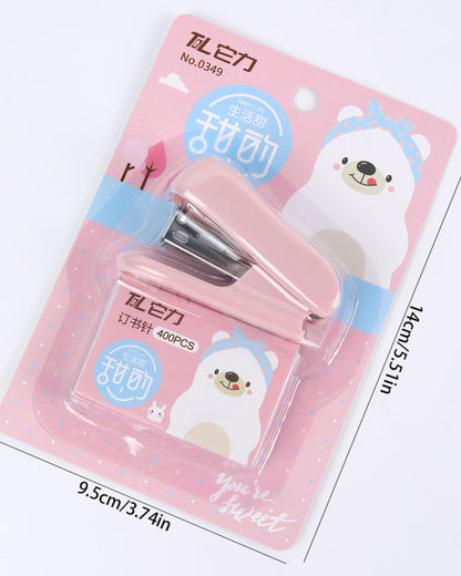 دباسة صغيرة ألوان مع علبة دبابيس - بينك