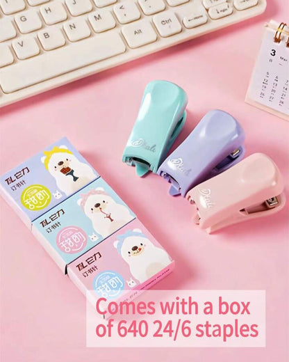 دباسة صغيرة ألوان مع علبة دبابيس - بينك