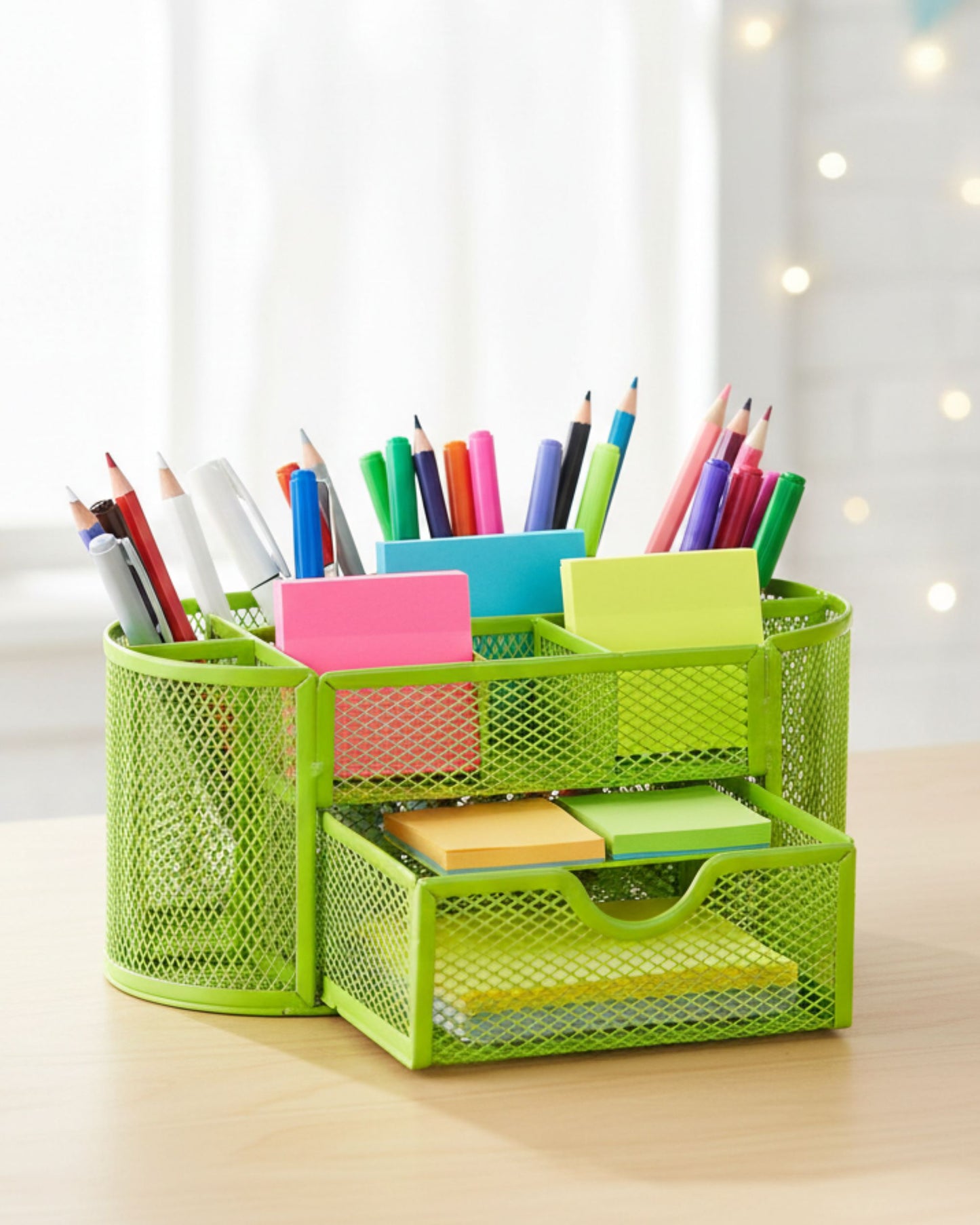 منظم مكتب معدني شبكي بدرج - أخضر