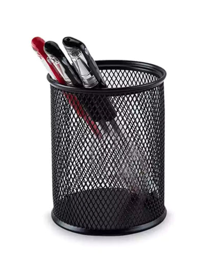 كوب أقلام معدن شبك دائري - أسود