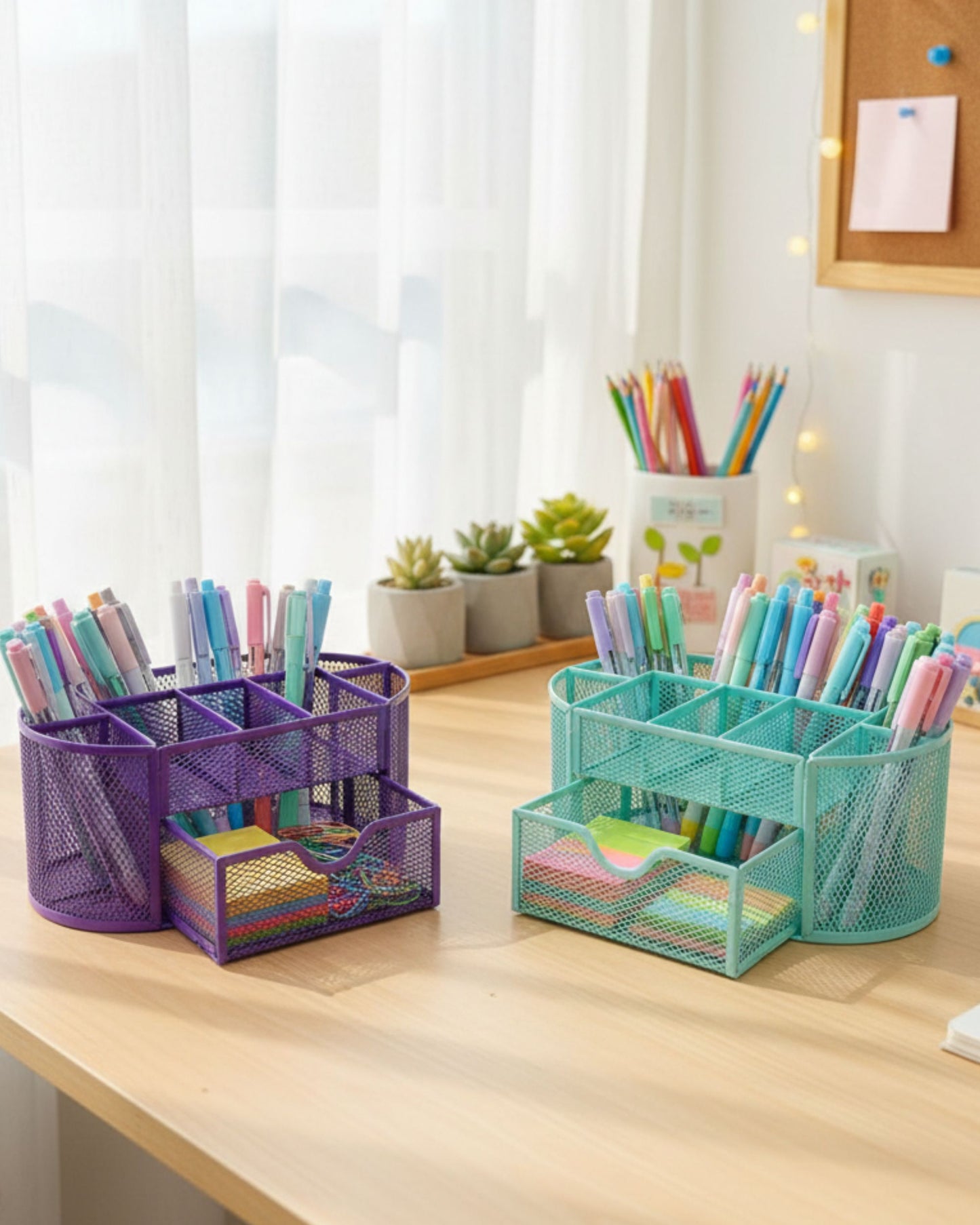 منظم مكتب معدني شبكي بدرج - مينت