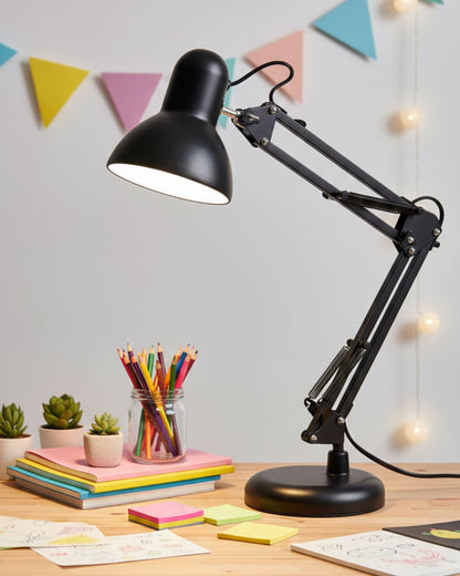 أباجورة مكتب هندسية بقاعدة ومشبك - أسود