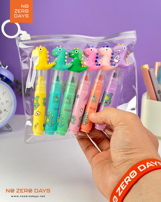 مقلمة أقلام هايلايتر 6 ألوان - ديناصور