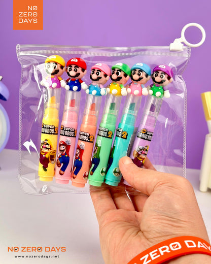 مقلمة أقلام هايلايتر 6 ألوان - سوبر ماريو
