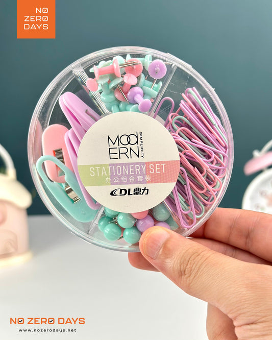 مجموعة دبابيس ملونة (مشابك الورق + دبابيس ضغط + دبابيس دائرية + مشابك معدنية)