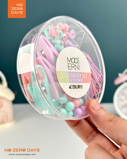 مجموعة دبابيس ملونة (مشابك الورق + دبابيس ضغط + دبابيس دائرية + مشابك معدنية)