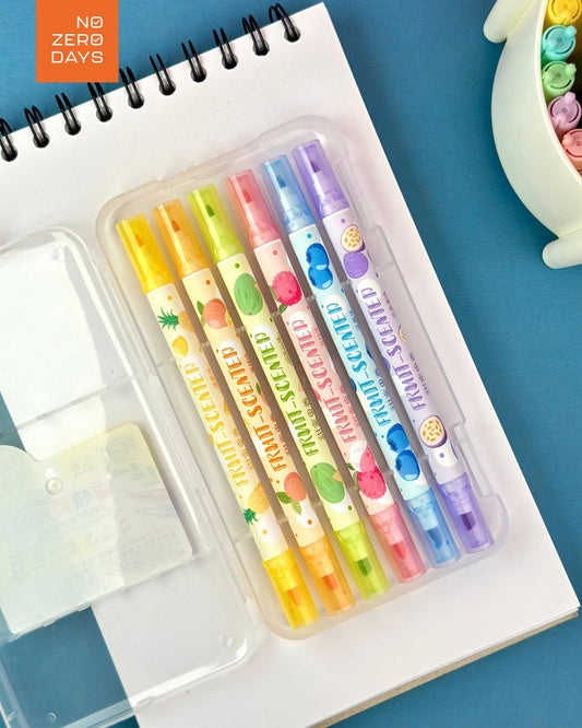 طقم أقلام هايلايتر 6 لون - برائحة الفواكه