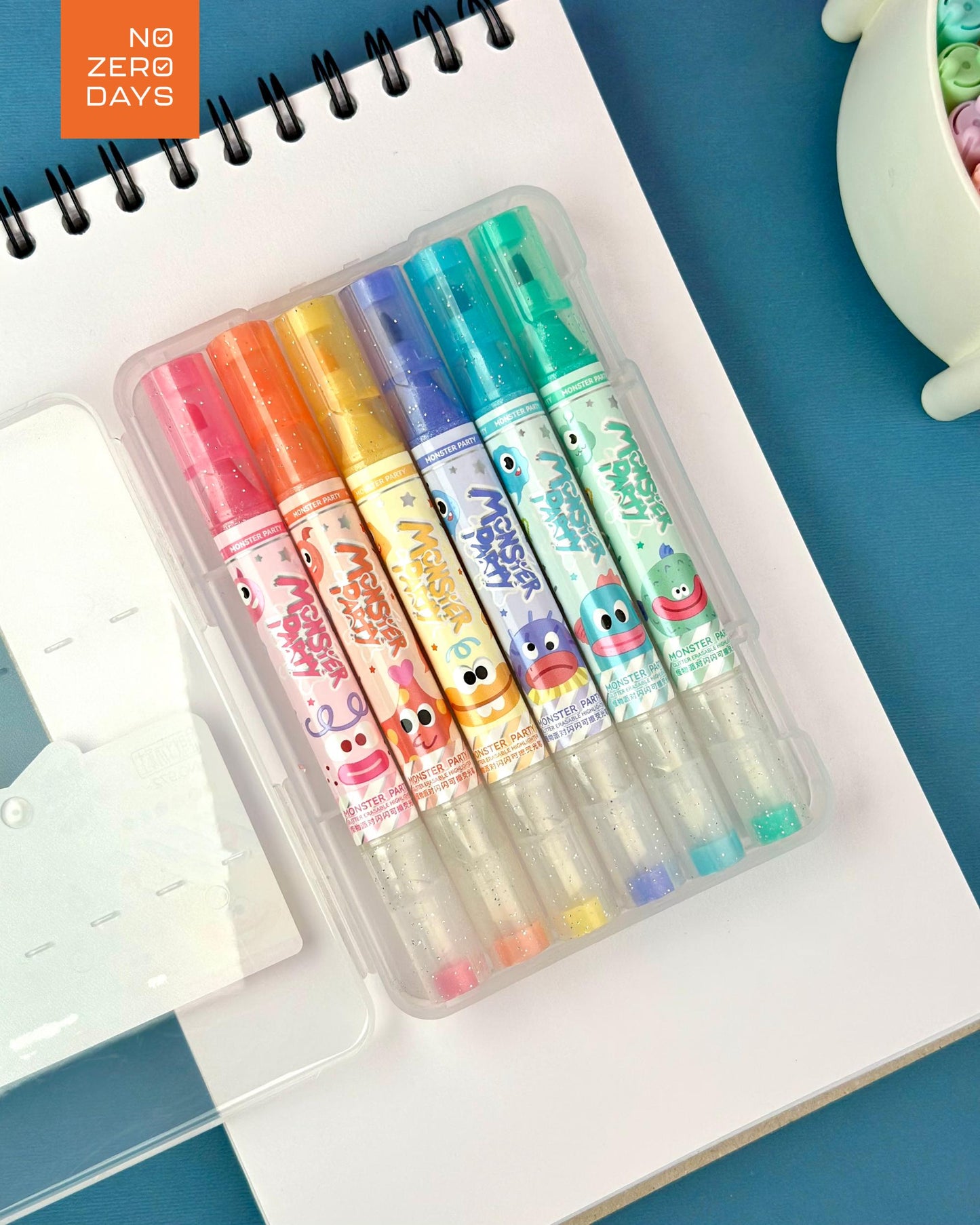 طقم أقلام هايلايتر لامع 6 لون - قابل للمسح