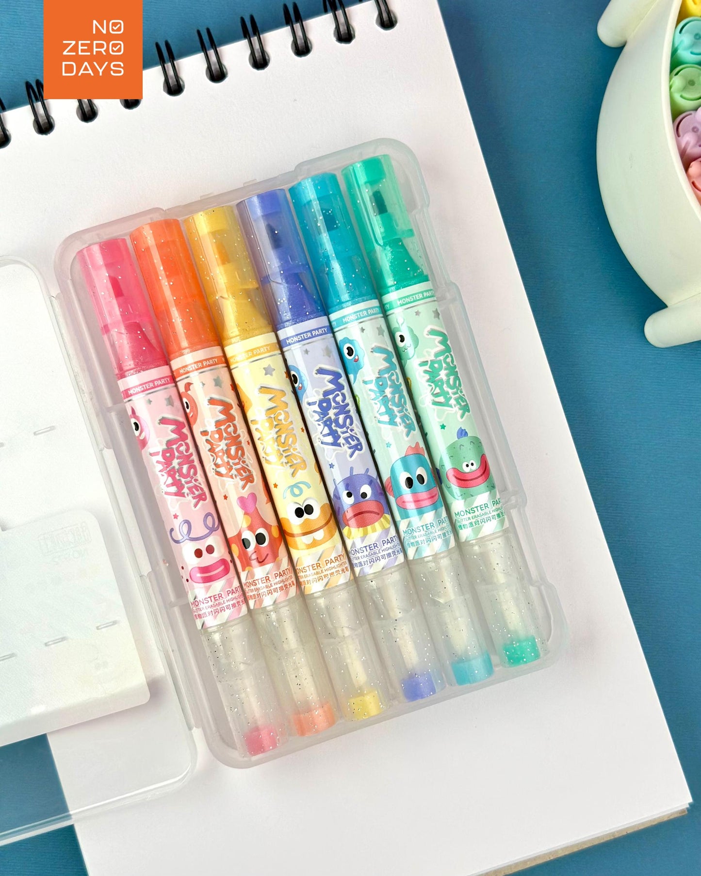 طقم أقلام هايلايتر لامع 6 لون - قابل للمسح