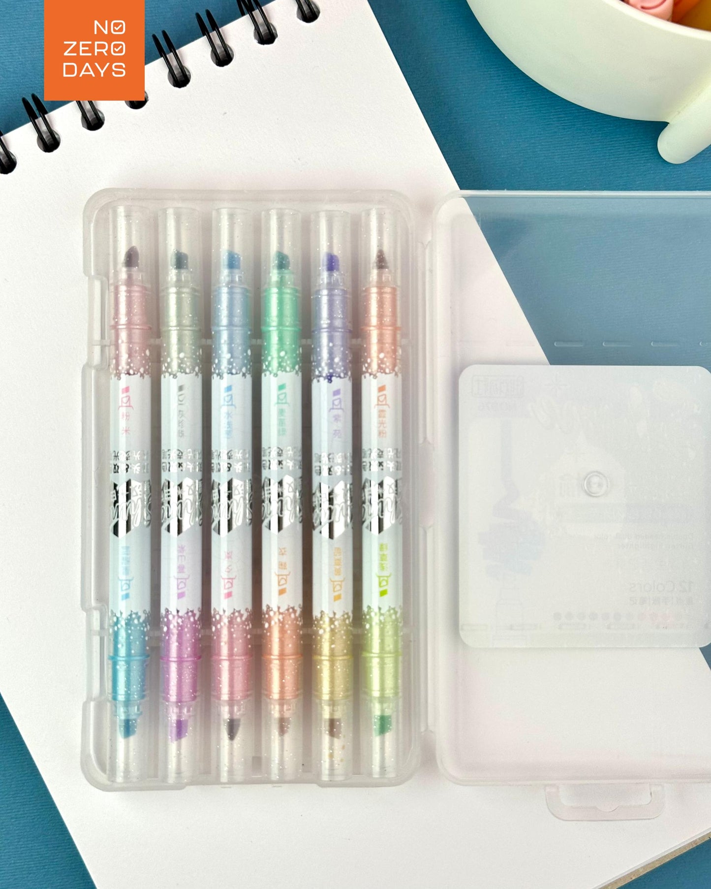 طقم أقلام هايلايتر لامع 12 لون (2 وجه)